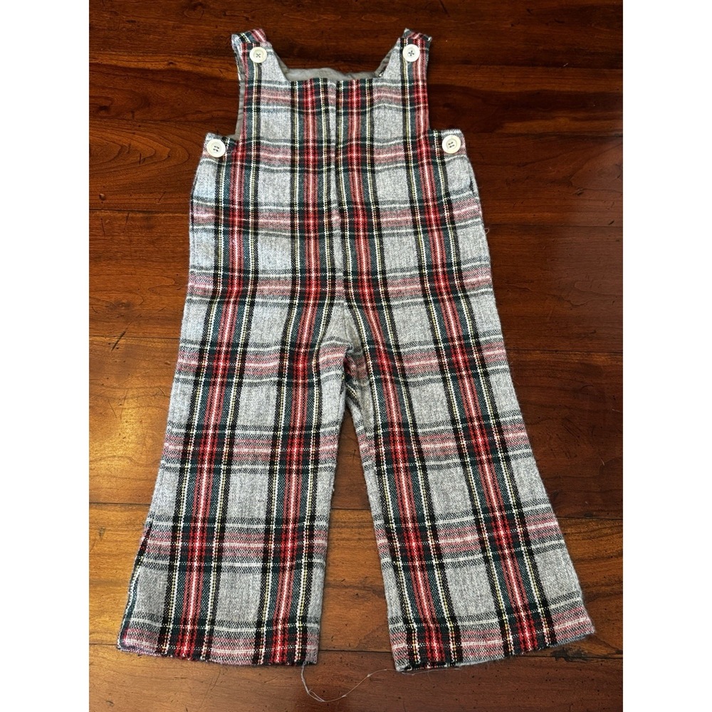 Vintage Jack Tar Toddler Wool Longall Overalls‎ Red Gray White Plaid